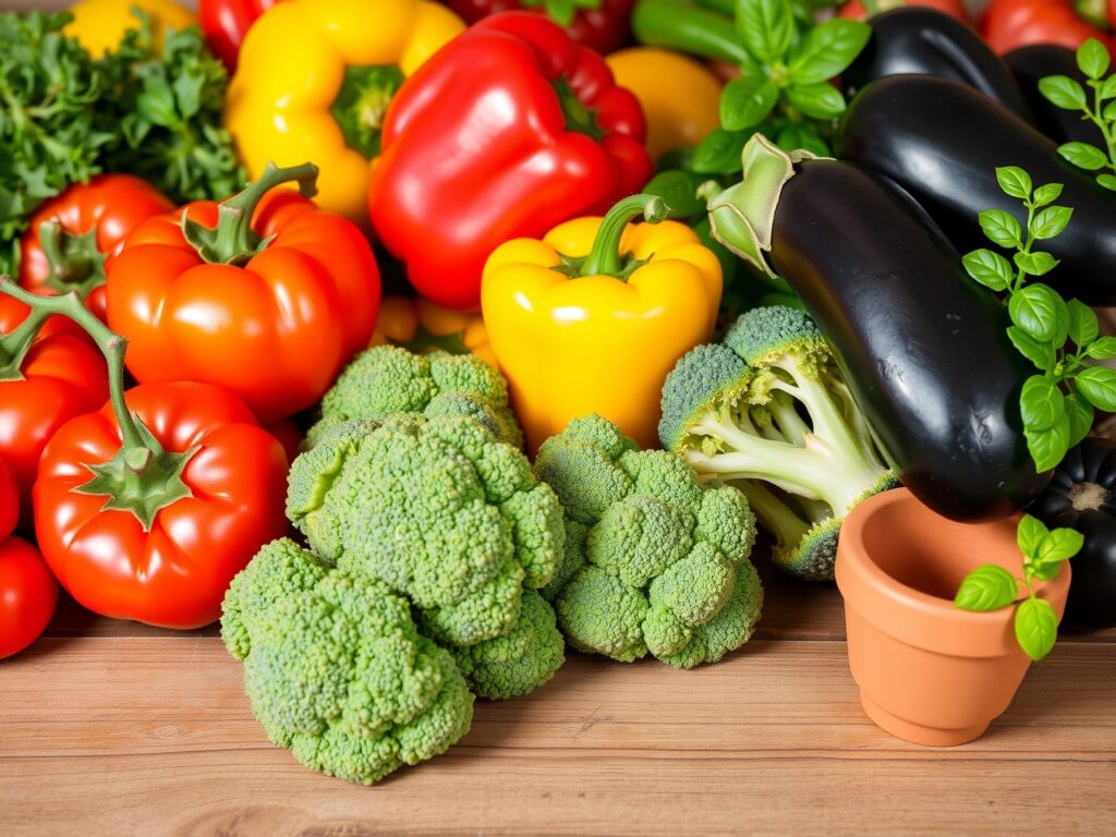 Fresh Fruits and Vegetables on a Table – free AI stock image