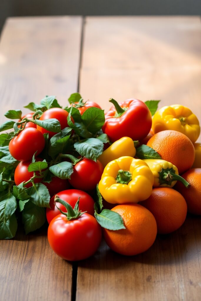 Fresh Fruits and Vegetables on a Table – free AI stock image