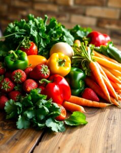 Fresh Fruits and Vegetables on a Table – free AI stock image