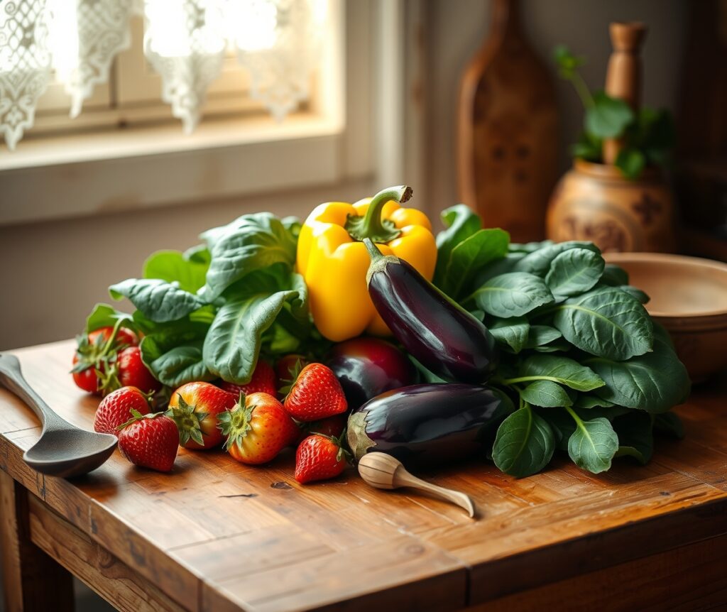 Fresh Fruits and Vegetables on a Table – free AI stock image