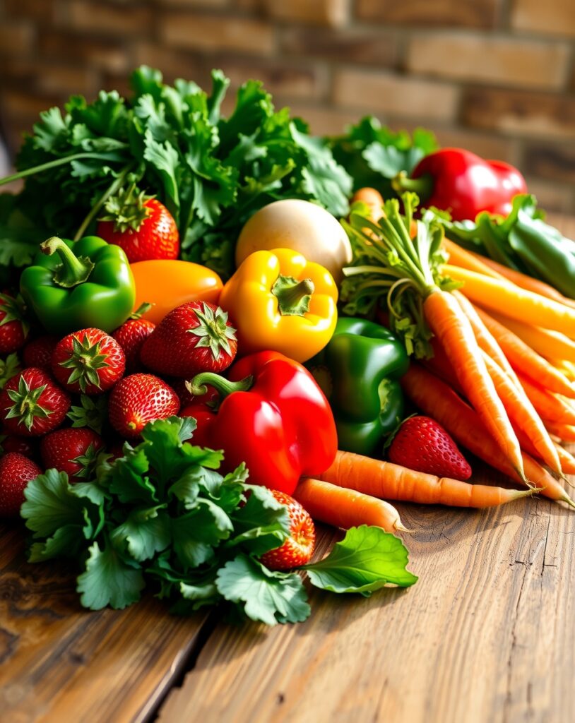 Fresh Fruits and Vegetables on a Table – free AI stock image