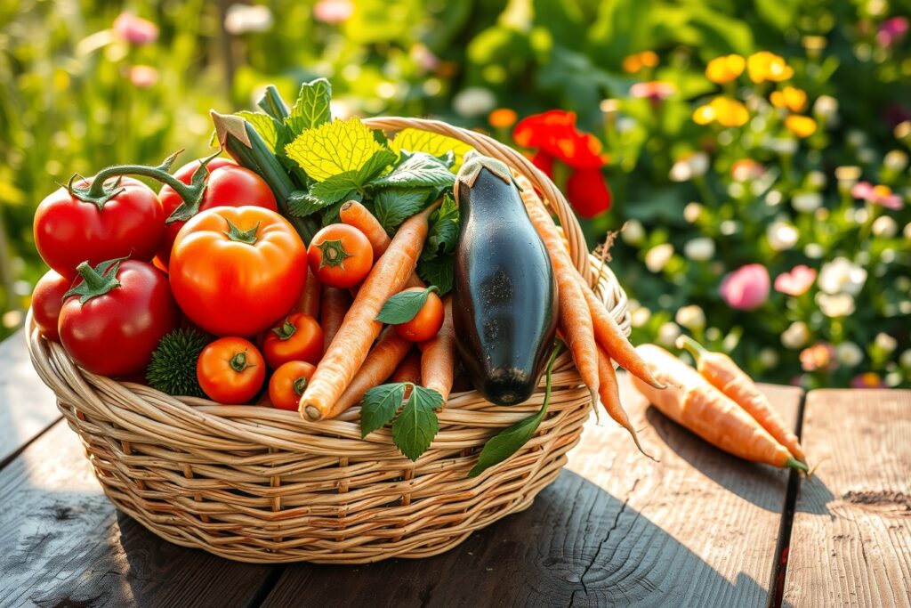Fresh Vegetables in a Colorful Basket – free AI stock image