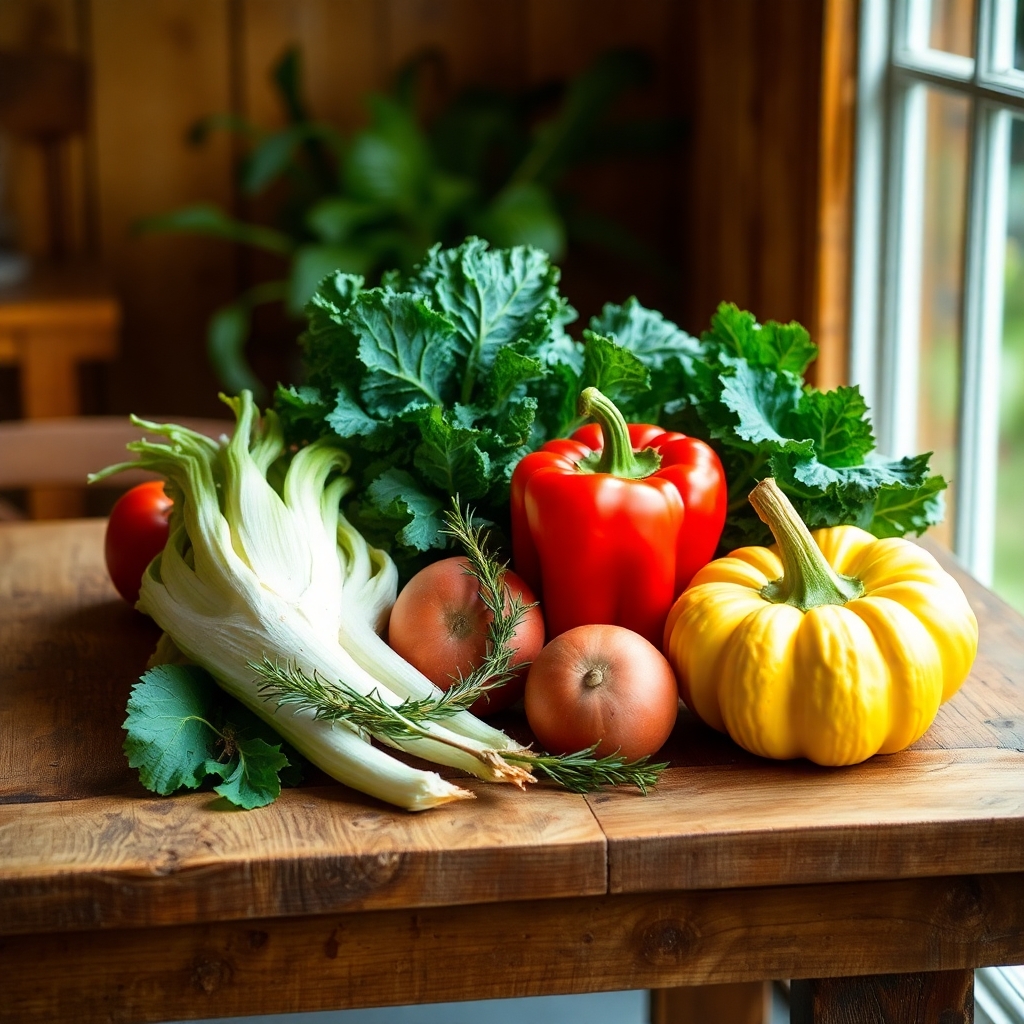Fresh Vegetables on a Wooden Table – free AI stock image