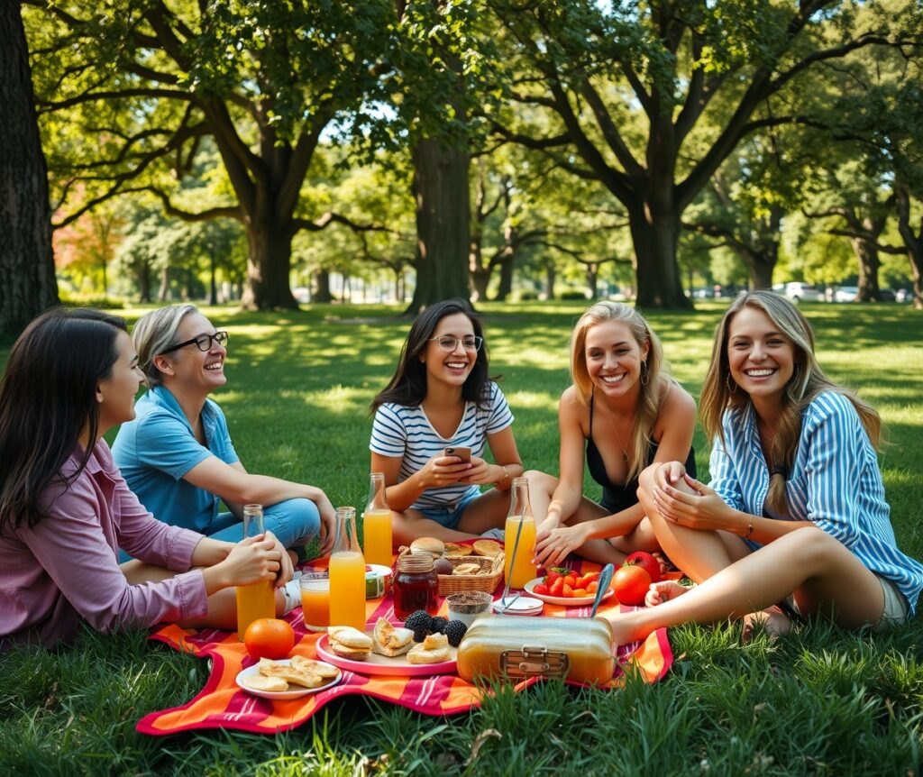 Friends Enjoying a Picnic in the Park – free AI stock image