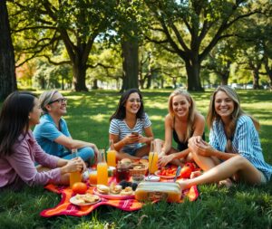 Friends Enjoying a Picnic in the Park – free AI stock image
