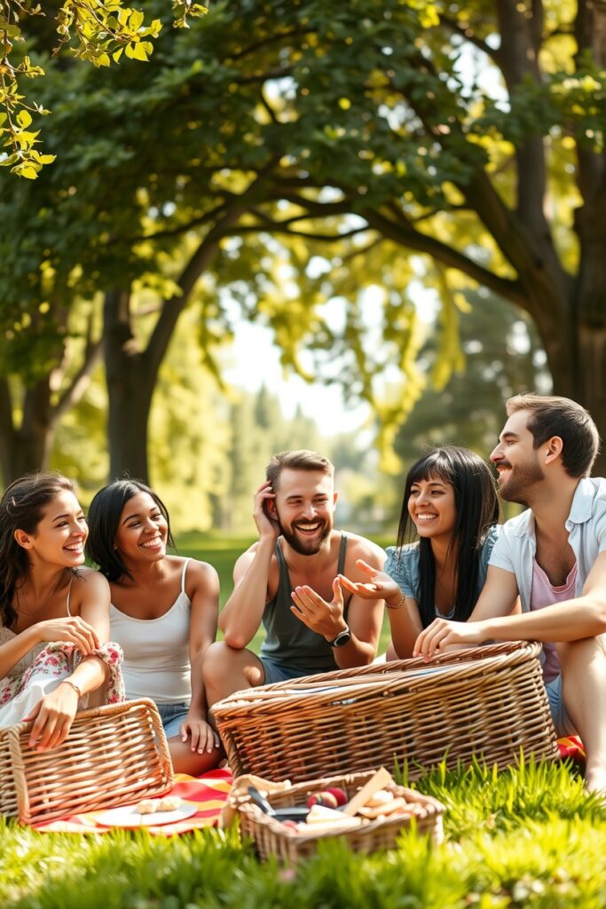 Friends Sharing Laughter in a Park – free AI stock image