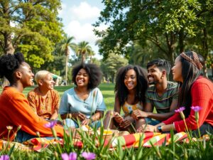 Friends Sharing Laughter in a Park – free AI stock image