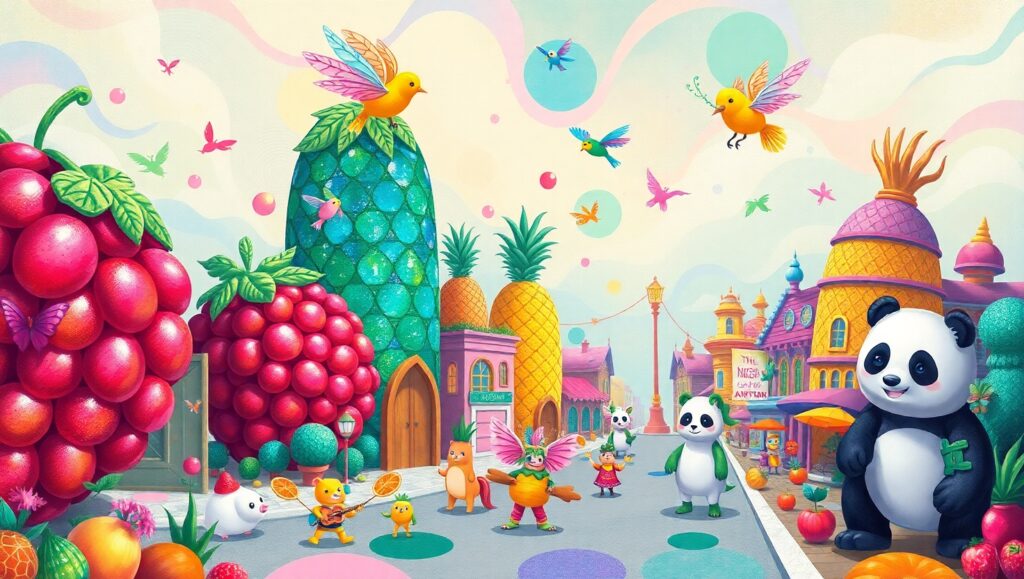 Fruitopia: A Colorful Cityscape – free AI stock image