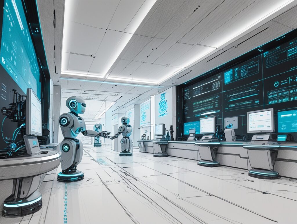 Futuristic Banking Solutions with Robotics – free AI stock image