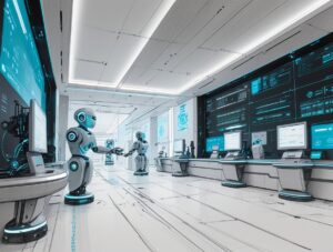 Futuristic Banking Solutions with Robotics – free AI stock image