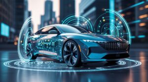 Futuristic Car with Cybersecurity Safeguards – free AI stock image
