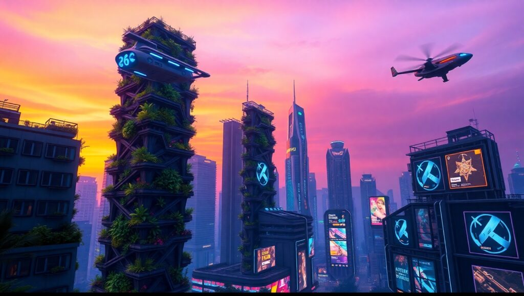 Futuristic City at Dusk – free AI stock image