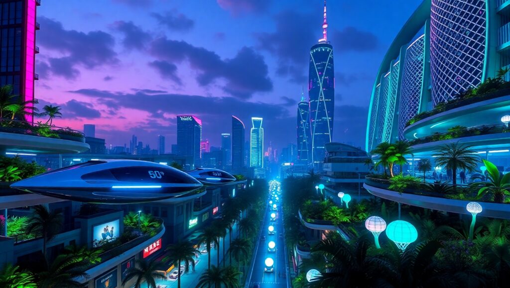 Futuristic City at Dusk – free AI stock image