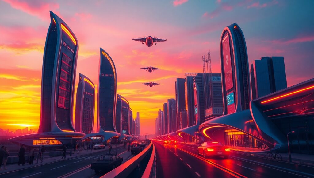 Futuristic City at Dusk – free AI stock image