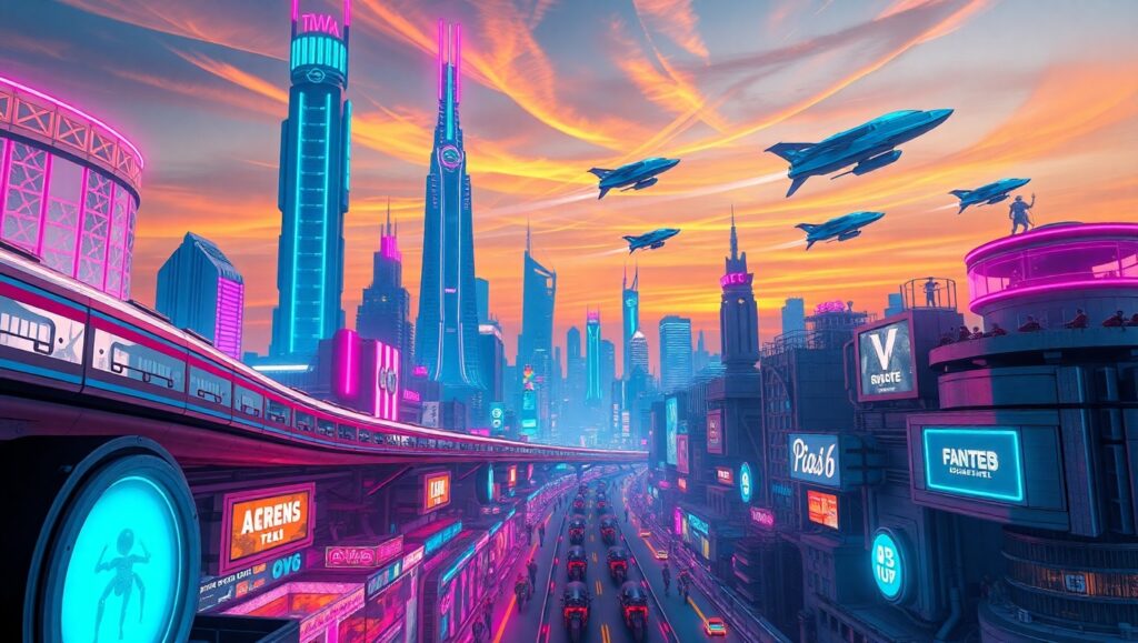Futuristic City at Dusk 3AQ – free AI stock image