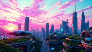Futuristic City at Dusk – free AI stock image
