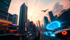 Futuristic City at Dusk – free AI stock image