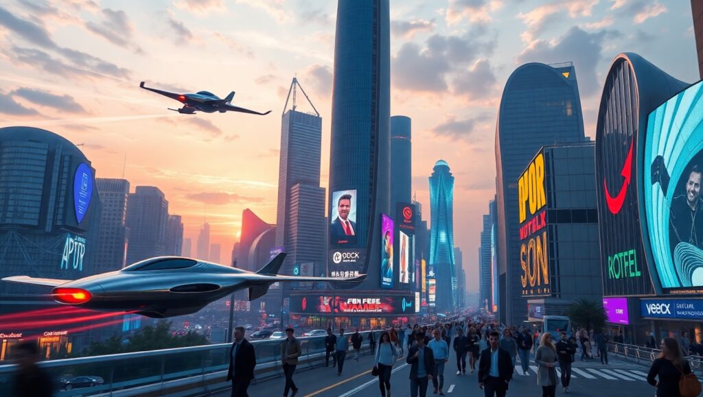 Futuristic City at Dusk dw7 – free AI stock image