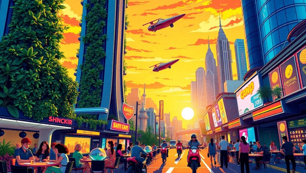 Futuristic City at Sunset – free AI stock image