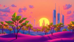 Futuristic City at Sunset – free AI stock image