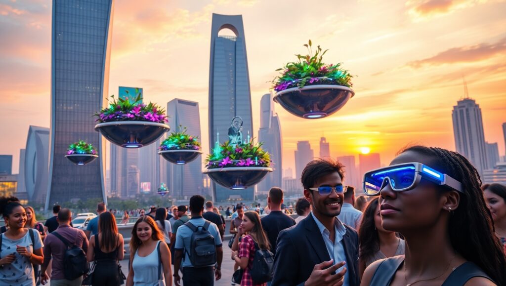 Futuristic City at Sunset – free AI stock image