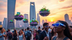 Futuristic City at Sunset – free AI stock image
