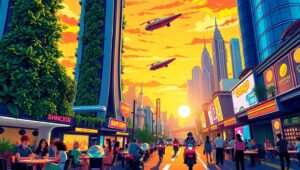 Futuristic City at Sunset – free AI stock image