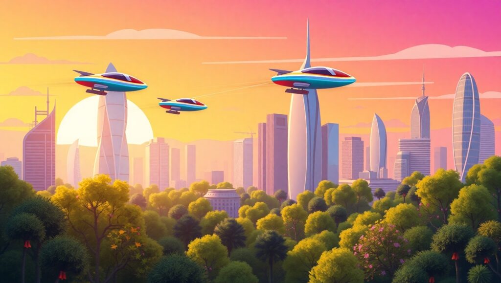 Futuristic City at Sunset – free AI stock image