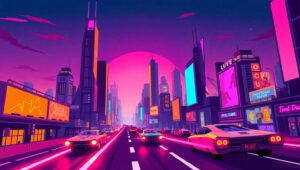 Futuristic City at Sunset – free AI stock image