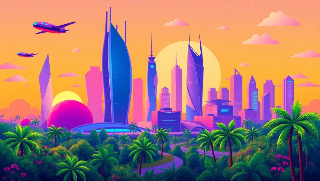 Futuristic City at Sunset – free AI stock image