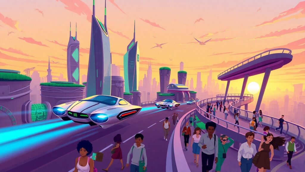 Futuristic City at Sunset – free AI stock image