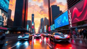 Futuristic City at Sunset – free AI stock image