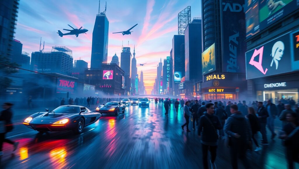 Futuristic City in Motion – free AI stock image