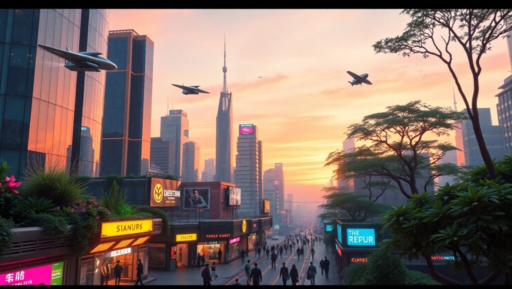 Futuristic City in Twilight Motion – free AI stock image
