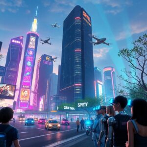 Futuristic City Integrated with Technology – free AI stock image