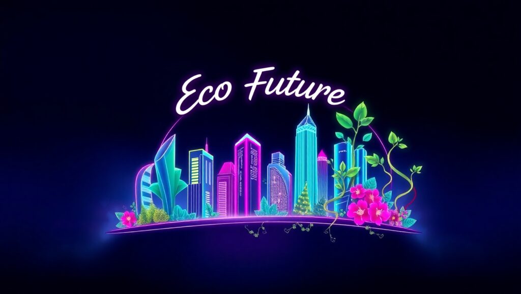 Futuristic City Nature Harmony Logo – free AI stock image
