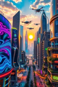 Futuristic City Powered by Advanced Technology – free AI stock image