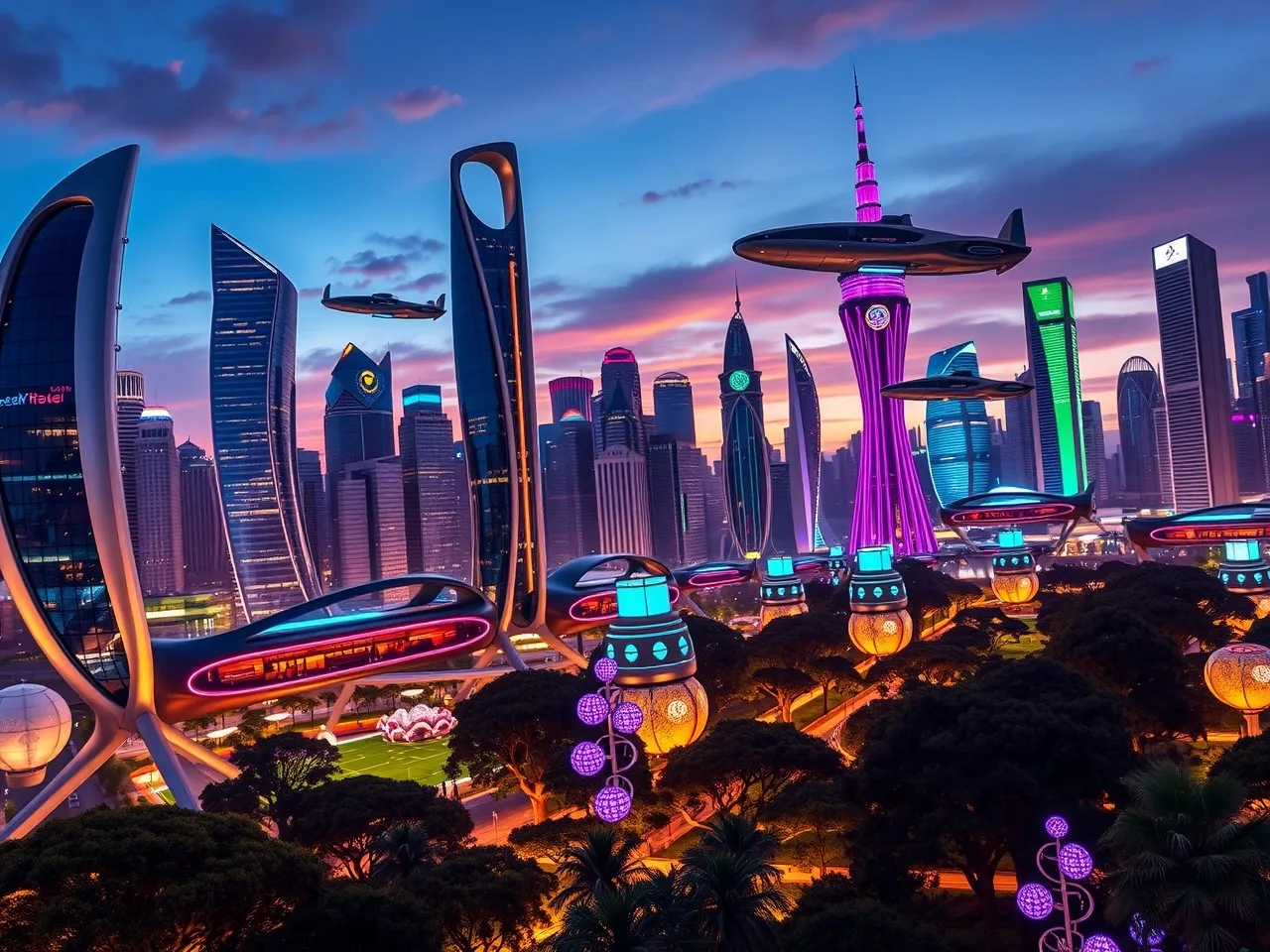 Futuristic City Skyline at Dusk