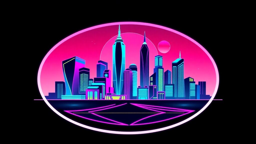 Futuristic City Skyline Logo Design – free AI stock image