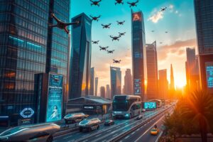 Futuristic City Skyline with Advanced Technology – free AI stock image