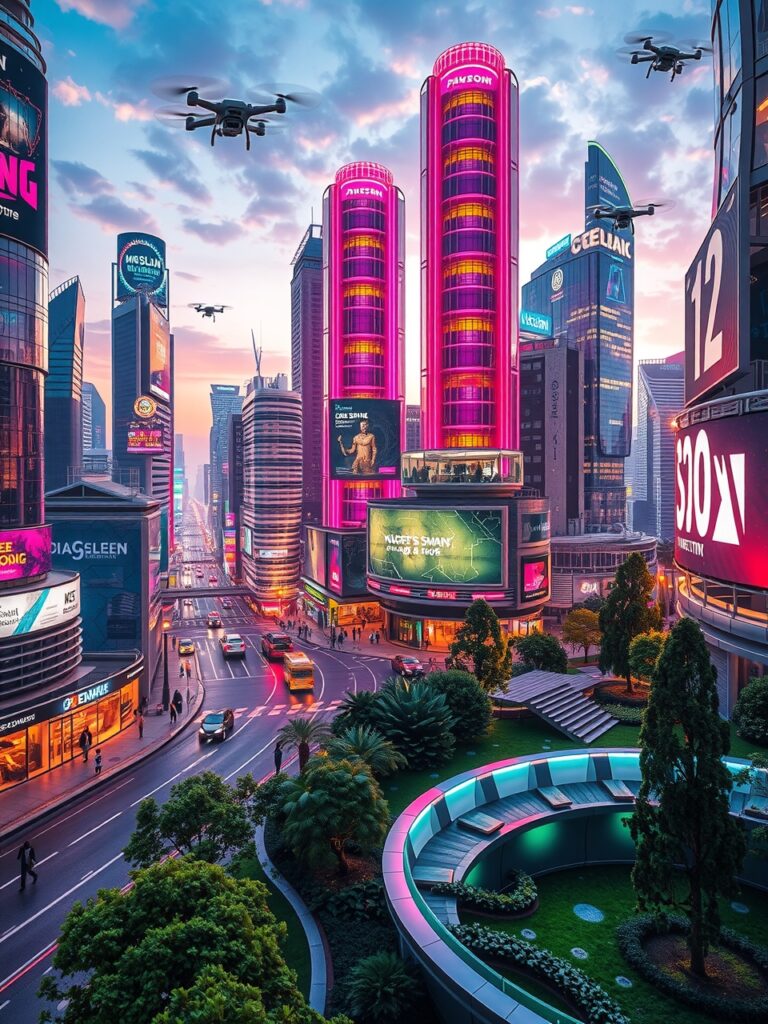 Futuristic City Thriving with Technology – free AI stock image
