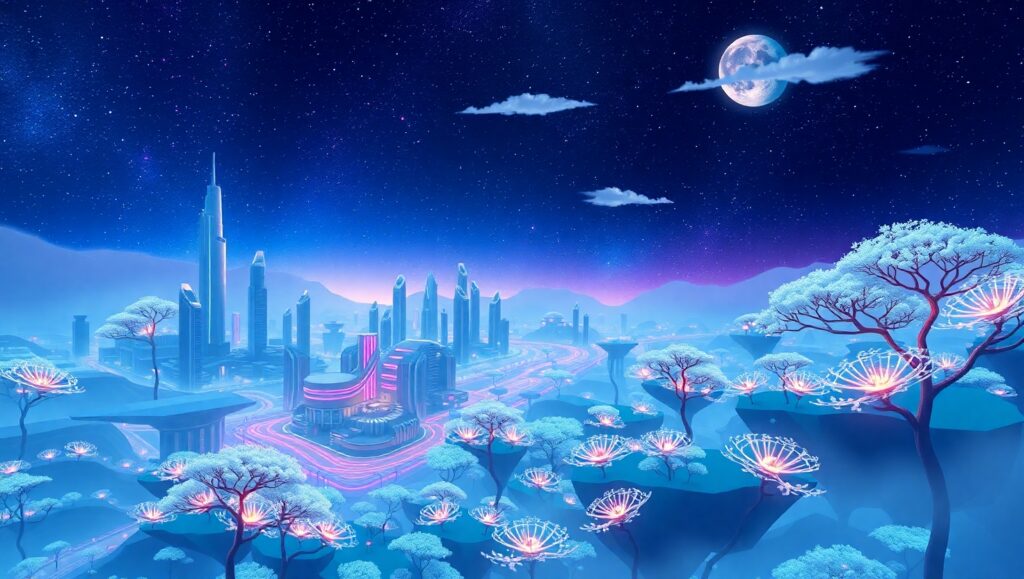 Futuristic City Under Stars – free AI stock image