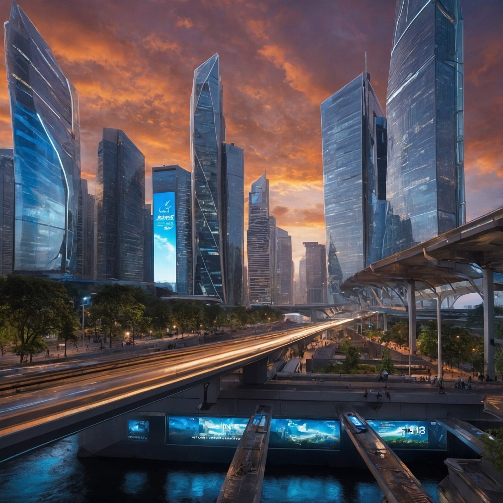 futuristic city with advanced technologies