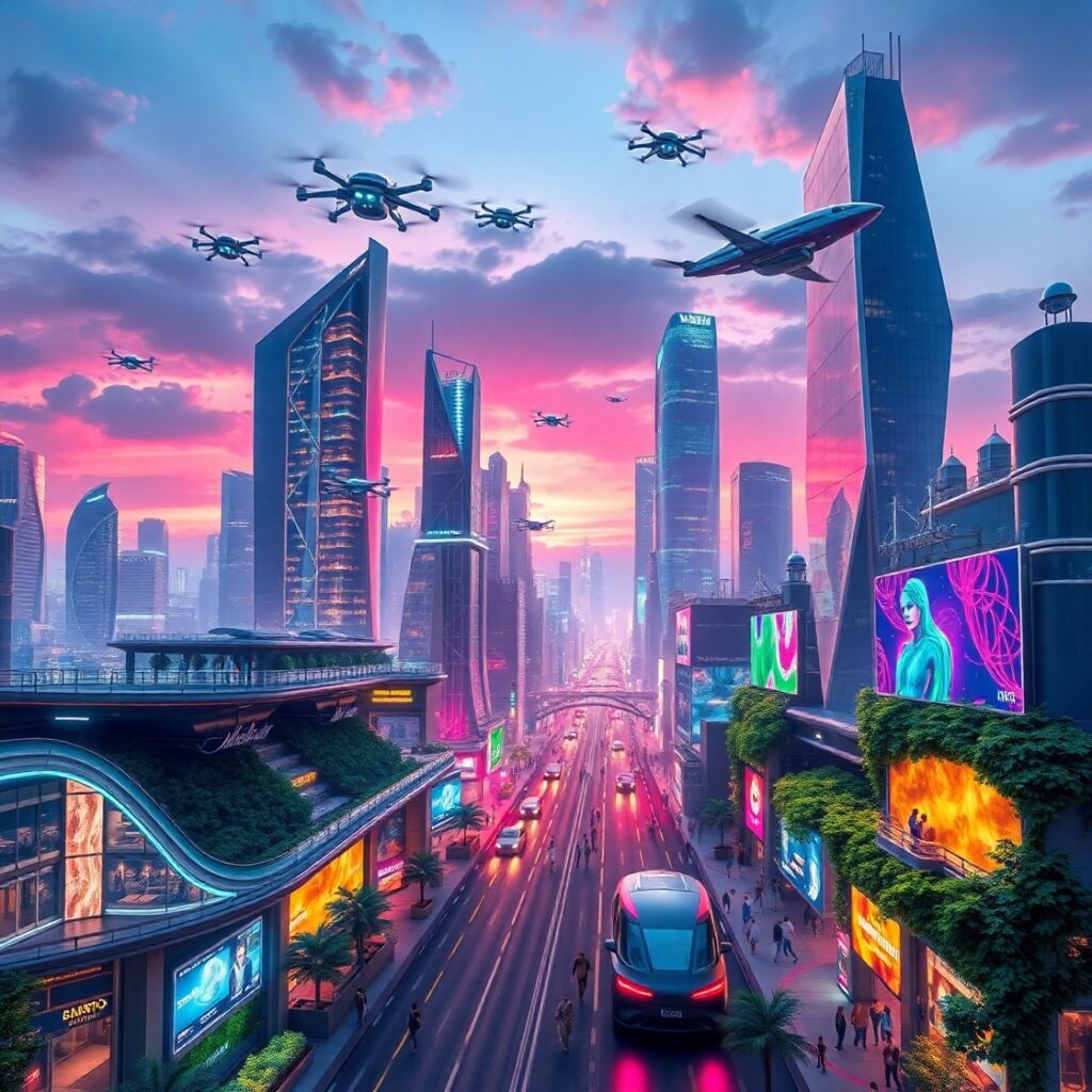 Futuristic City with Advanced Technology – free AI stock image