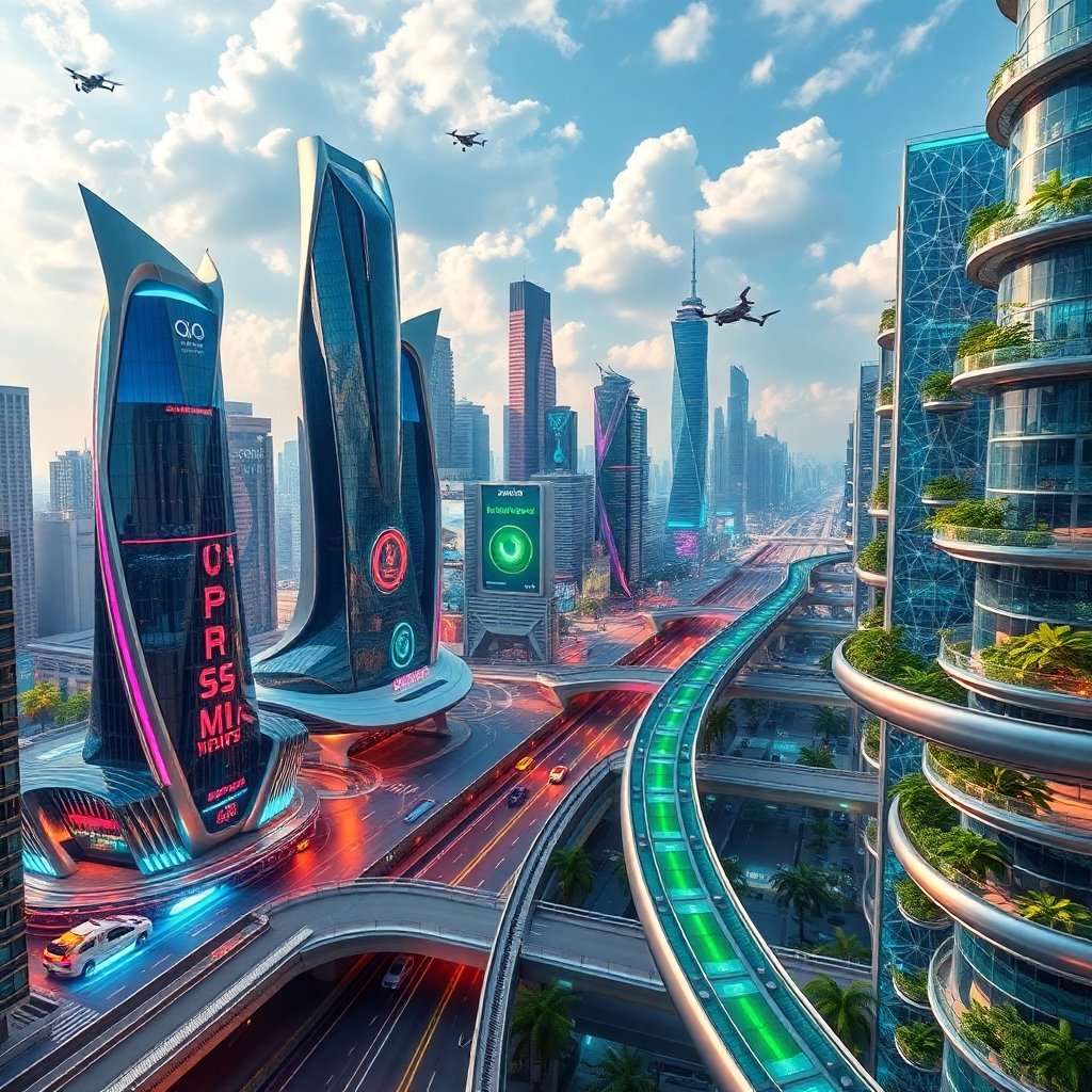 Futuristic City with Advanced Technology – free AI stock image