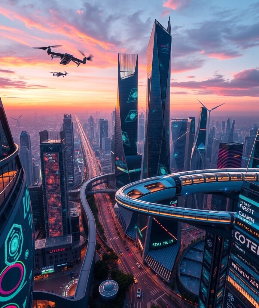 Futuristic City with Advanced Technology – free AI stock image