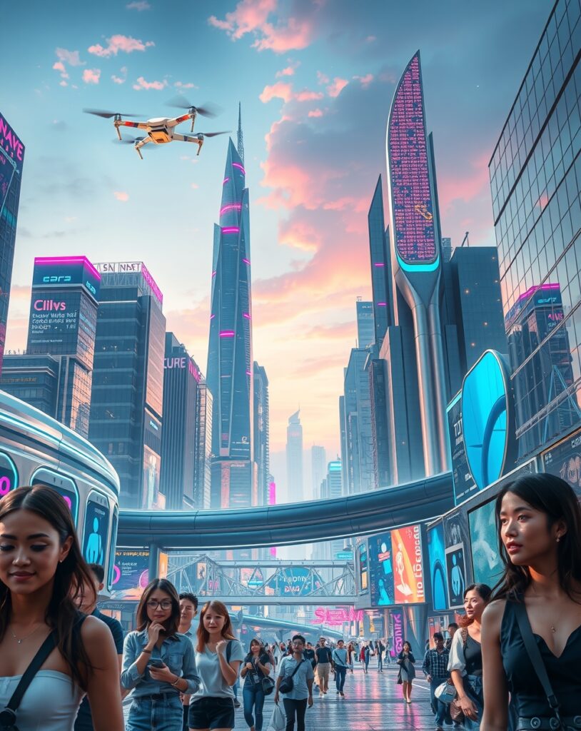Futuristic City with Advanced Technology – free AI stock image