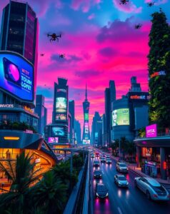 Futuristic City with Advanced Technology – free AI stock image