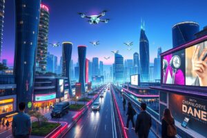 Futuristic City with Advanced Technology Hub – free AI stock image