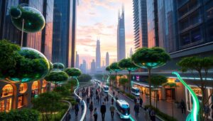 Futuristic City with Floating Gardens – free AI stock image